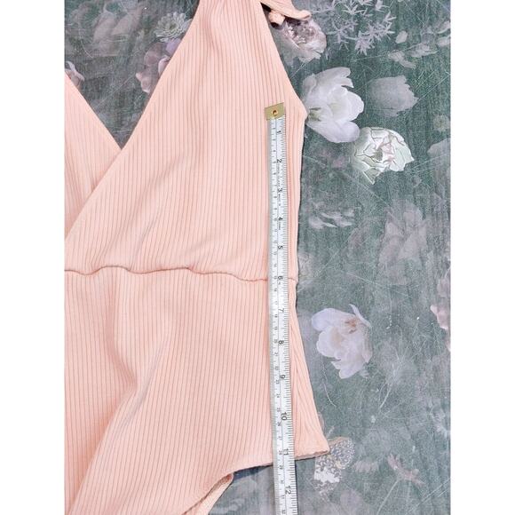 Reformation Macey Bodysuit Sleeveless Tie Shoulder Ribbed Soft Pink Womens Sz S - Picture 9 of 10